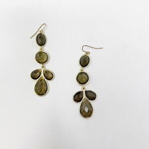 Charcoal Green Teardrop Dangle Earrings Gemstone Fashion Costume